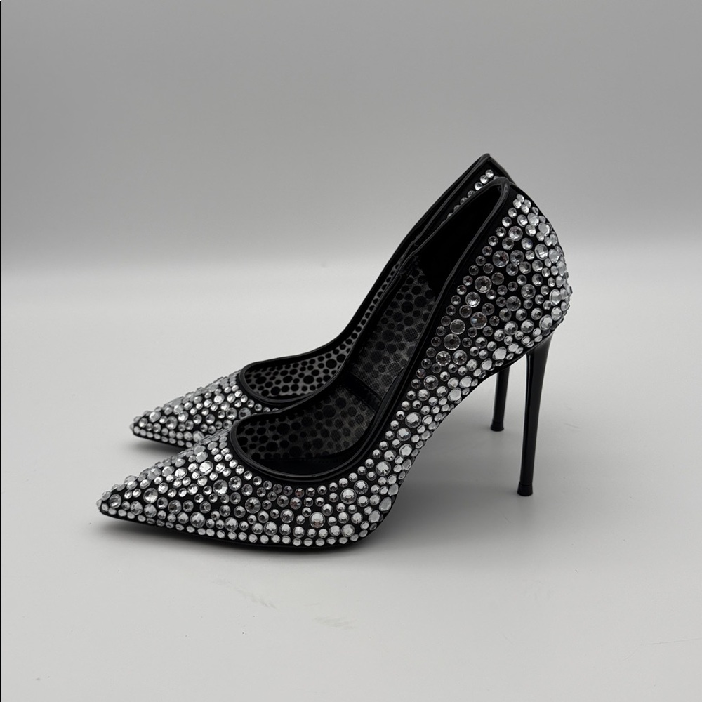 Steve Madden Black Crystal-Studded Pointed Pumps